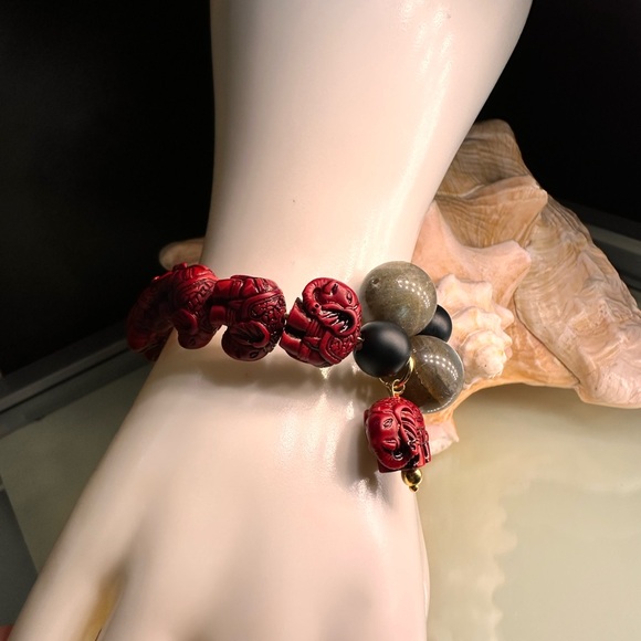 LABRADORITE + CINNABAR NATURAL CUFF BRACELET size 7” - Picture 13 of 13